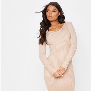 Off the Shoulder Rib Knitted Midaxi Dress